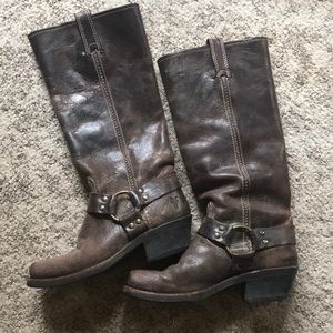 Tall Chocolate brown Frye 15R harness boots HTF